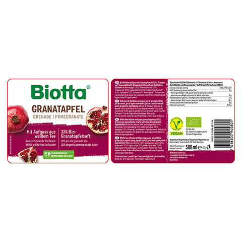 BIOTTA Granatapfel Saft 500 Milliliter