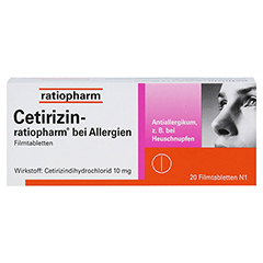 Cetirizin-ratiopharm bei Allergien 20 Stück N1 - Vorderseite