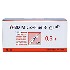 BD Micro-fine + Insulinspritze 0,3 ml U100 100 Stück - Vorderseite