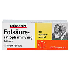 Folsäure-ratiopharm 5mg 100 Stück N3 - Vorderseite
