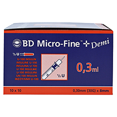 BD Micro-fine + Insulinspritze 0,3 ml U100 100 Stück - Linke Seite