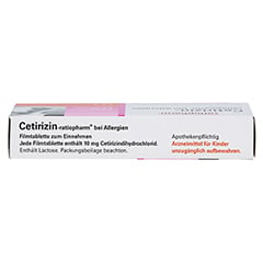 Cetirizin-ratiopharm bei Allergien 20 Stück N1 - Oberseite