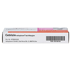 Cetirizin-ratiopharm bei Allergien 20 Stück N1 - Unterseite