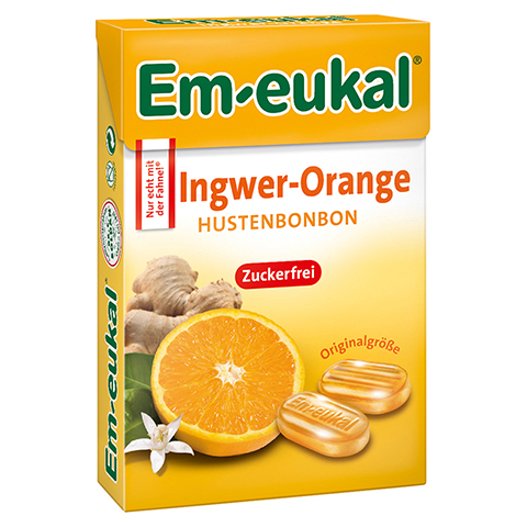 EM-EUKAL Bonbons Ingwer Orange zuckerfrei Box 50 Gramm