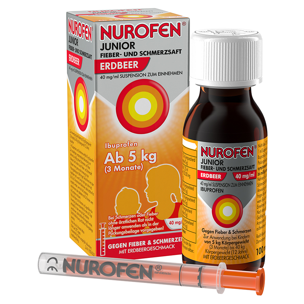 Nurofen Junior Fieber- und Schmerzsaft Erdbeer 40mg/ml Susp. Suspension zum Einnehmen 100 Milliliter