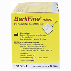 BERLIFINE micro Kanlen 0,25x8 mm 100 Stck - Linke Seite