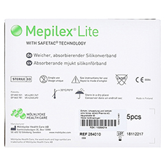 MEPILEX Lite Schaumverband 7,5x8,5 cm steril 5 Stück - Rückseite
