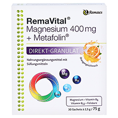 REMAVITAL Magnesium 400 mg+Metafolin Granulat 30x2.5 Gramm - Vorderseite