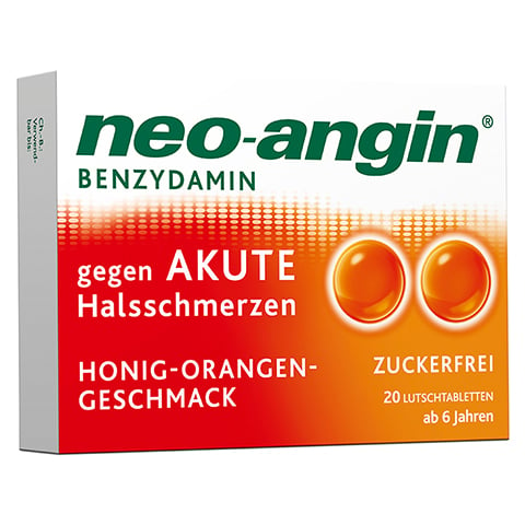 Neo-angin Benzydamin gegen akute Halsschmerzen Honig-Orangengeschmack 3mg 20 Stck N1