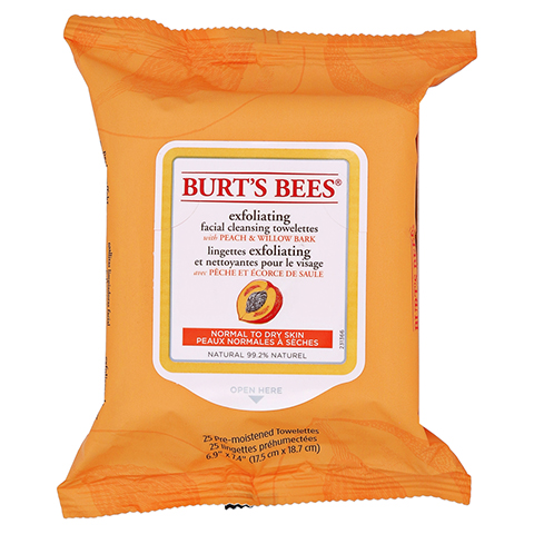 BURT'S BEES Facial Cleansing Towelettes Peach & Willow Bark Exfoliating 25 Stck