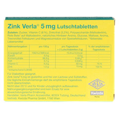 ZINK VERLA 5 mg Lutschtabl.Himbeere 50 Stck - Rckseite