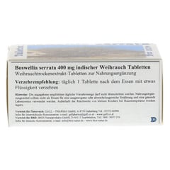 BOSWELLIA SERRATA 400 mg Tabletten 100 Stück - Rückseite