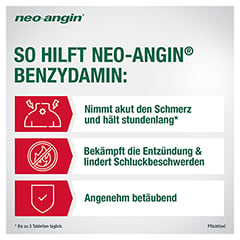 Neo-Angin Benzydamin gegen akute Halsschmerzen Zitronengeschmack 3mg 20 Stück N1 - Info 2