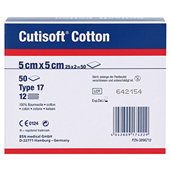 CUTISOFT Cotton Kompr.5x5 cm steril 12fach 25x2 Stück - Rückseite