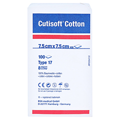 CUTISOFT Cotton Kompr.7,5x7,5 cm unsteril 100 Stck - Linke Seite