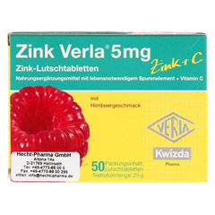 ZINK VERLA 5 mg Lutschtabl.Himbeere 50 Stck - Vorderseite