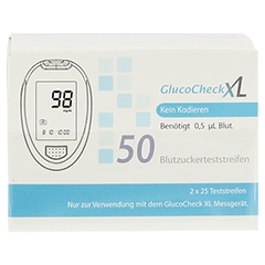 GLUCOCHECK XL Blutzuckerteststreifen 50 Stück - Vorderseite