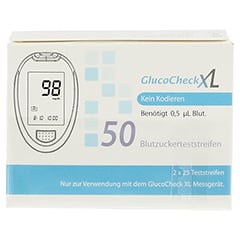 GLUCOCHECK XL Blutzuckerteststreifen 50 Stück - Rückseite