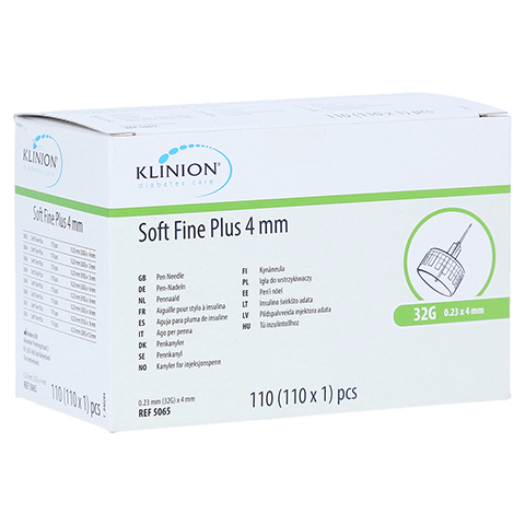 KLINION Soft fine plus Pen-Nadeln 4mm 32 G 0,23mm +Kanülen-Box 110 Stück