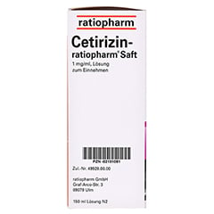 Cetirizin-ratiopharm 150 Milliliter N2 - Rechte Seite