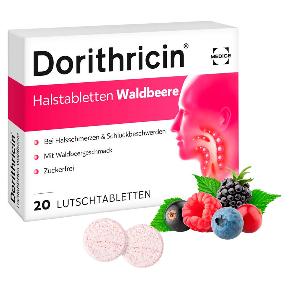 Dorithricin Halstabletten Waldbeere 0,5mg/1,0mg/1,5mg Lutschtabletten 20 Stück