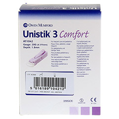 UNISTIK 3 Comfort 1,8 mm Eindr.Tiefe Stechhilfe 100 Stück - Rückseite