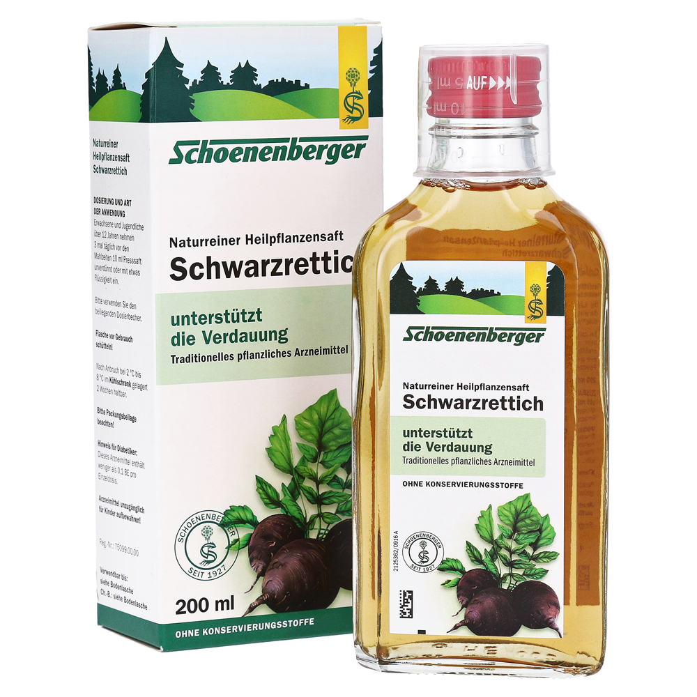 Schwarzrettich naturreiner Heilpflanzensaft Schoenenberger Saft 200 Milliliter