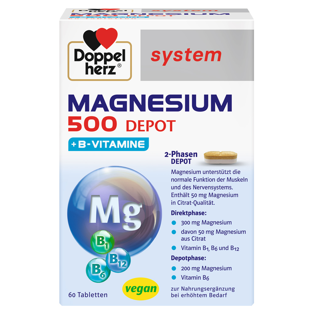 DOPPELHERZ Magnesium 500 Depot system Tabletten 60 Stück