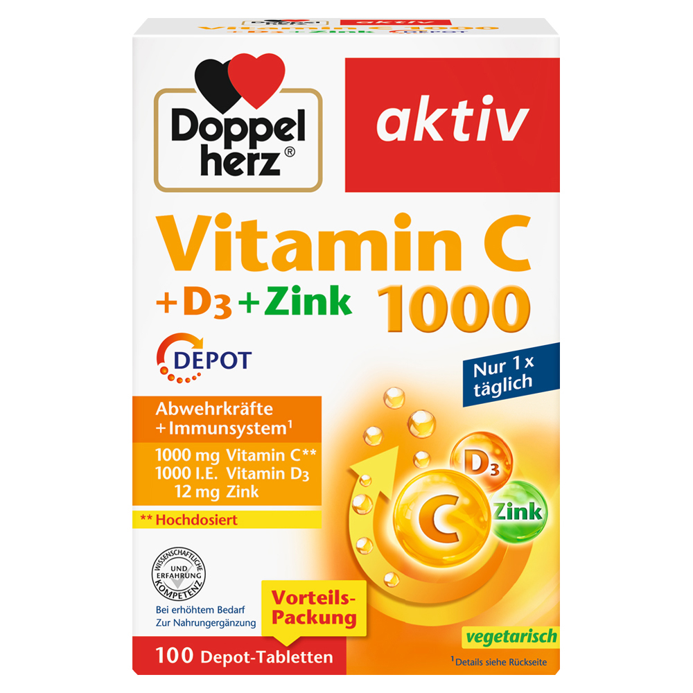 DOPPELHERZ Vitamin C 1000+D3+Zink Depot Tabletten 100 Stück