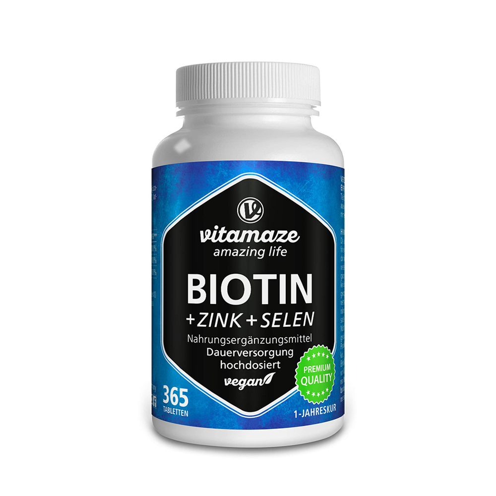 BIOTIN 10 mg hochdosiert+Zink+Selen Tabletten 365 Stück