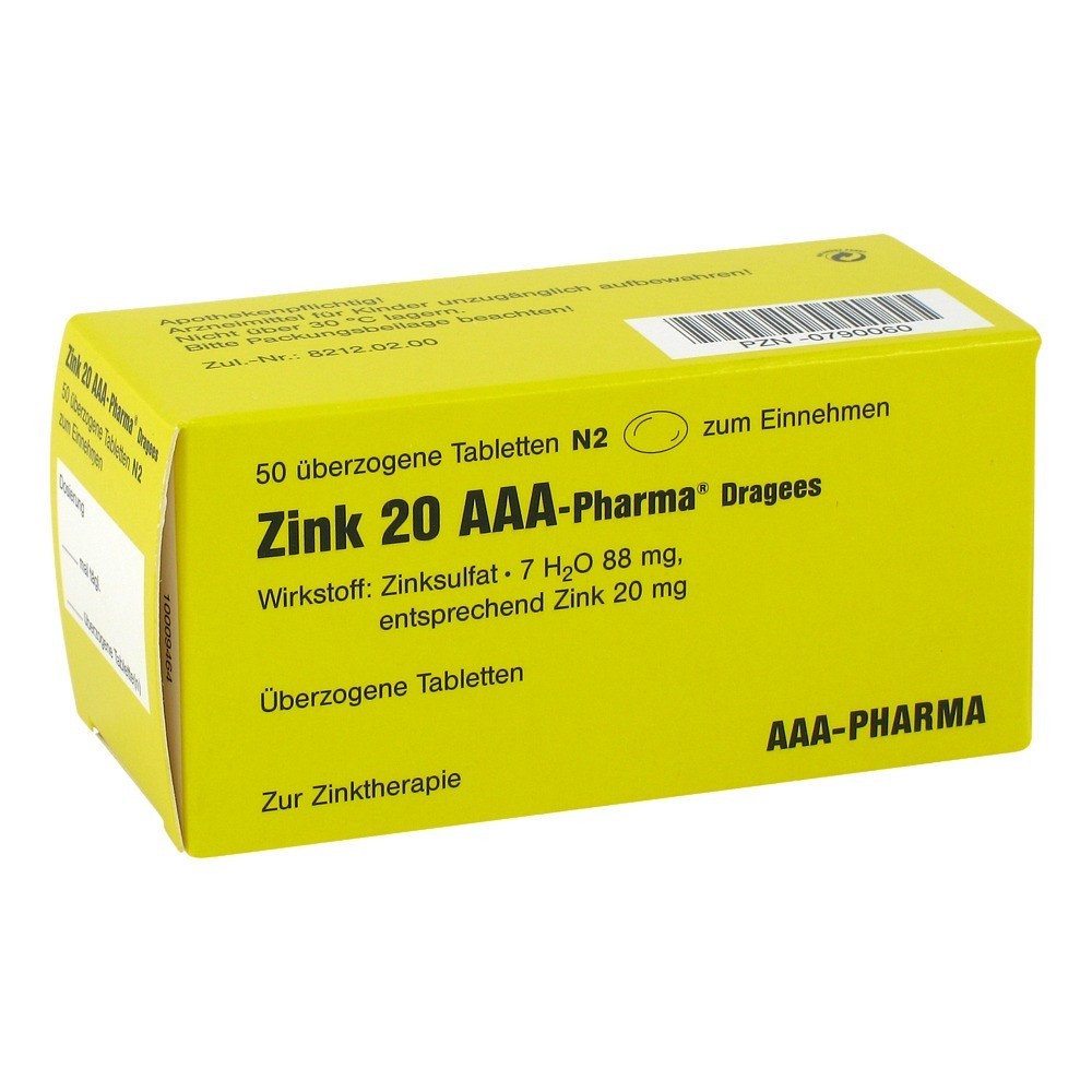 Zink 20 AAA-Pharma Überzogene Tabletten 50 Stück