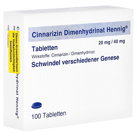 CINNARIZIN Dimenhydrinat Hennig 20 mg/40 mg Tabl. 100 Stck N3