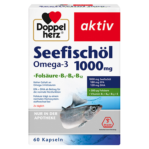 Doppelherz aktiv Seefischöl Omega-3 1.000 mg + Folsäure + B1 + B6 + B12 Kapseln 60 Stück