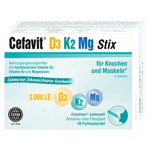 CEFAVIT D3 K2 Mg 2.000 I.E. Stix Granulat 36 Stck