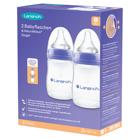 LANSINOH NaturalWave Babyflaschen 160ml & Sauger S 2 Stck