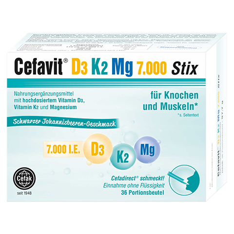 CEFAVIT D3 K2 Mg 7.000 I.E. Stix Granulat 36 Stck