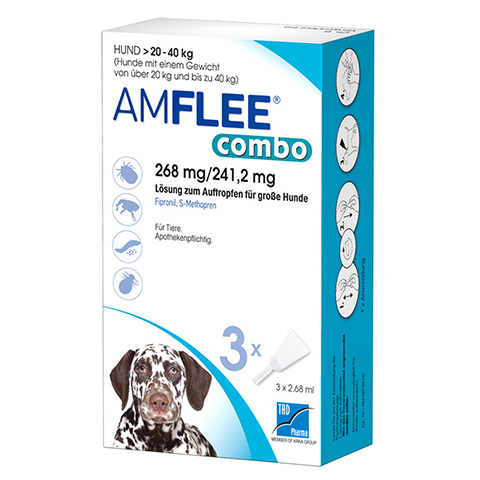 AMFLEE combo 268/241,2mg Lsg.z.Auf.f.Hunde 20-40kg 3 Stck