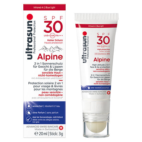 ULTRASUN Alpine Creme SPF 30 2in1 Gesicht+Lippen 20 Milliliter