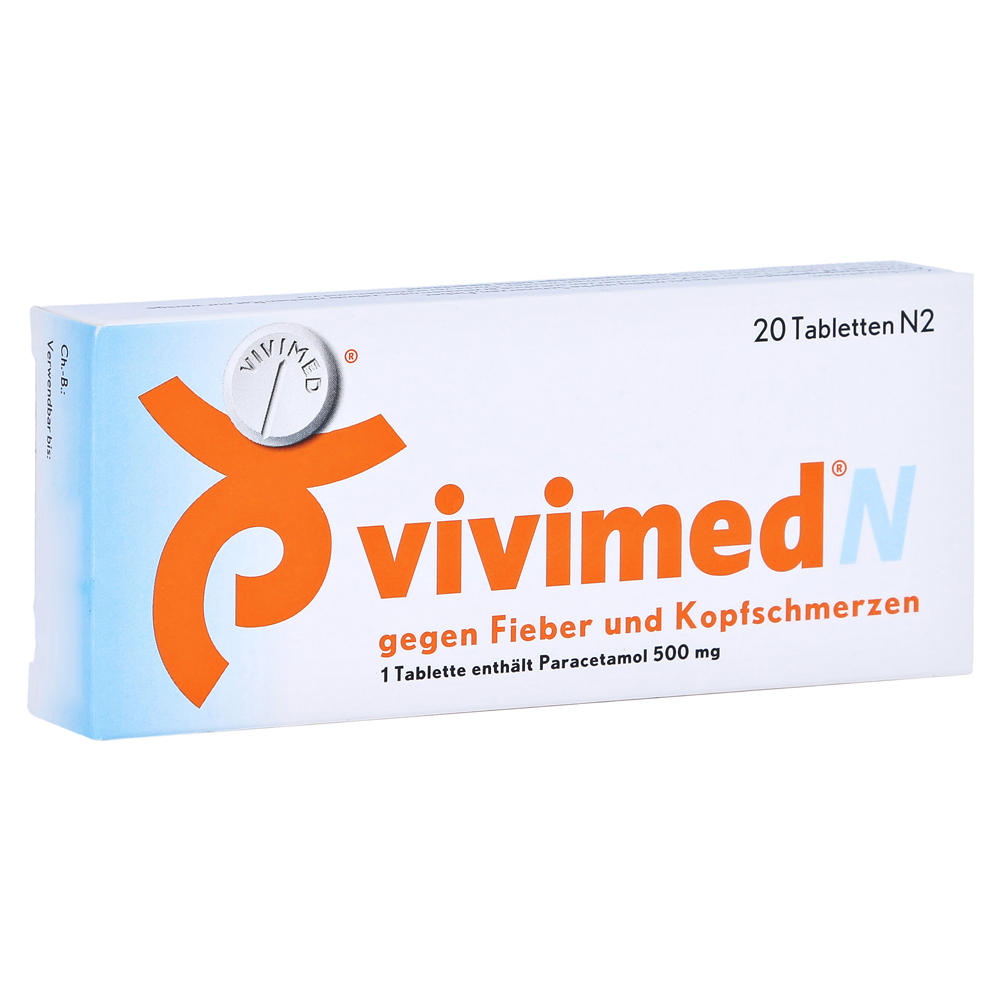 Vivimed N gegen Fieber und Kopfschmerzen, Schmerztabletten mit Paracetamol Tabletten 20 Stück