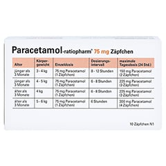 Paracetamol-ratiopharm 75mg 10 Stück N1 - Rückseite