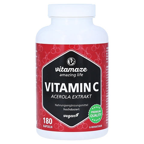 VITAMIN C 160 mg Acerola Extrakt pur vegan Kapseln 180 Stück