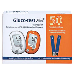 GLUCO TEST Plus Blutzuckerteststreifen 50 Stück - Vorderseite