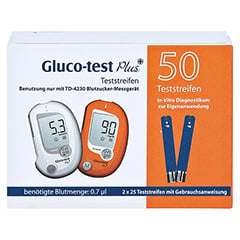 GLUCO TEST Plus Blutzuckerteststreifen 50 Stück - Rückseite