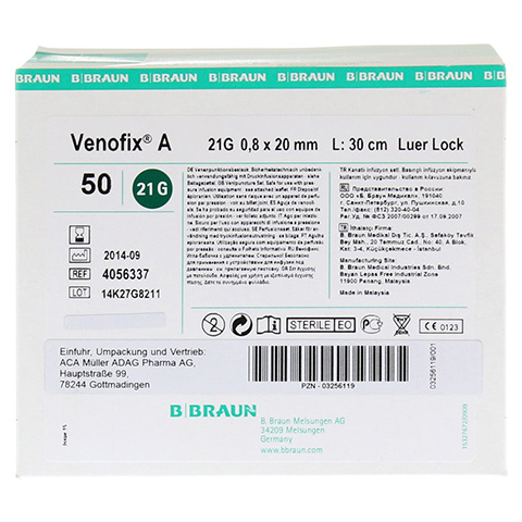VENOFIX A Venenpunktionsb.21 G 0,8x19mm 30cm grn 50 Stck