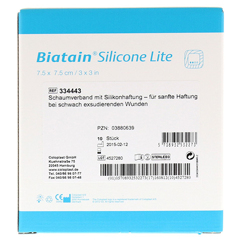 BIATAIN Silicone Lite Schaumverband 7,5x7,5 cm 10 Stück