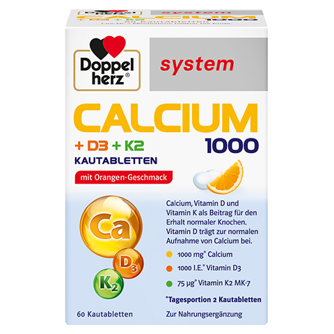 DOPPELHERZ Calcium 1000+D3+K2 system Kautabletten 60 Stück