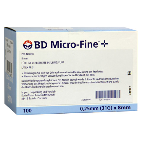 BD MICRO-FINE+ 8 Pen-Nadeln 0,25x8 mm 100 Stück