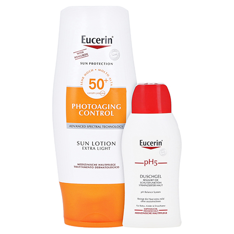 EUCERIN Sun Lotion PhotoAging Control LSF 50+ + gratis Eucerin pH5 Duschgel 50 ml 150 Milliliter