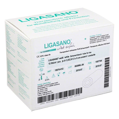 LIGASANO weiß Zehenschlauch 0,5x3,5x6 cm unsteril 12 Stück