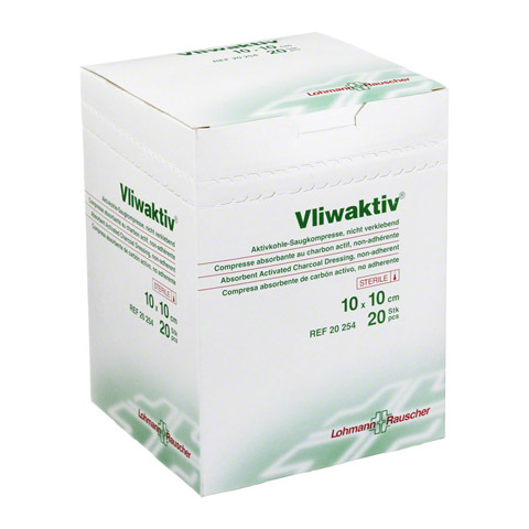 VLIWAKTIV Aktivkohle-Saugkomp.steril 10x10 cm 20 Stck
